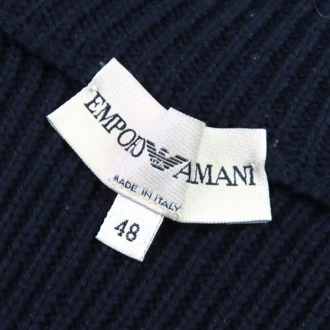極美品△EMPORIO ARMANI エンポリオ アルマーニ ヴィンテージ ウール100％ ハイネック ジップアップ ドライバーズニット 48 正規品