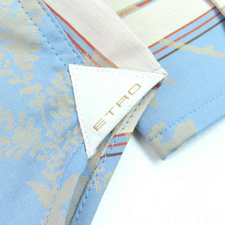 未使用品△ETRO エトロ 23SS コットン100％ ストライプ 総柄デザイン ロゴボタン 長袖シャツ ライトブルー ベージュ系 39 伊製 正規品