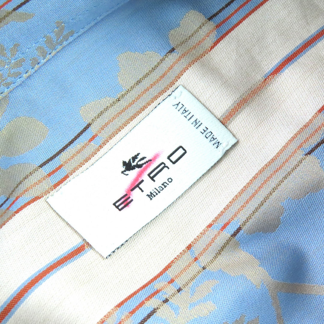 未使用品△ETRO エトロ 23SS コットン100％ ストライプ 総柄デザイン ロゴボタン 長袖シャツ ライトブルー ベージュ系 39 伊製 正規品