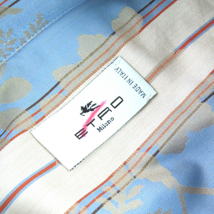未使用品△ETRO エトロ 23SS コットン100％ ストライプ 総柄デザイン ロゴボタン 長袖シャツ ライトブルー ベージュ系 39 伊製 正規品