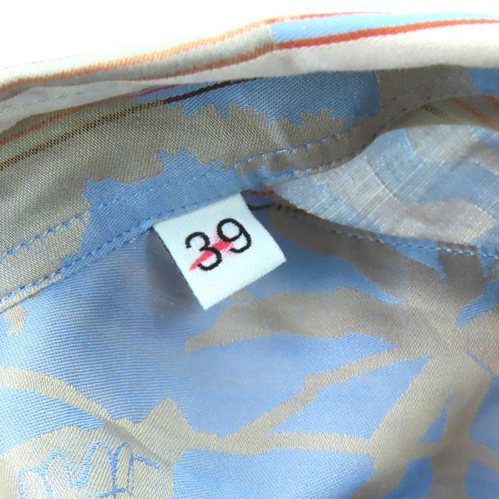 未使用品△ETRO エトロ 23SS コットン100％ ストライプ 総柄デザイン ロゴボタン 長袖シャツ ライトブルー ベージュ系 39 伊製 正規品