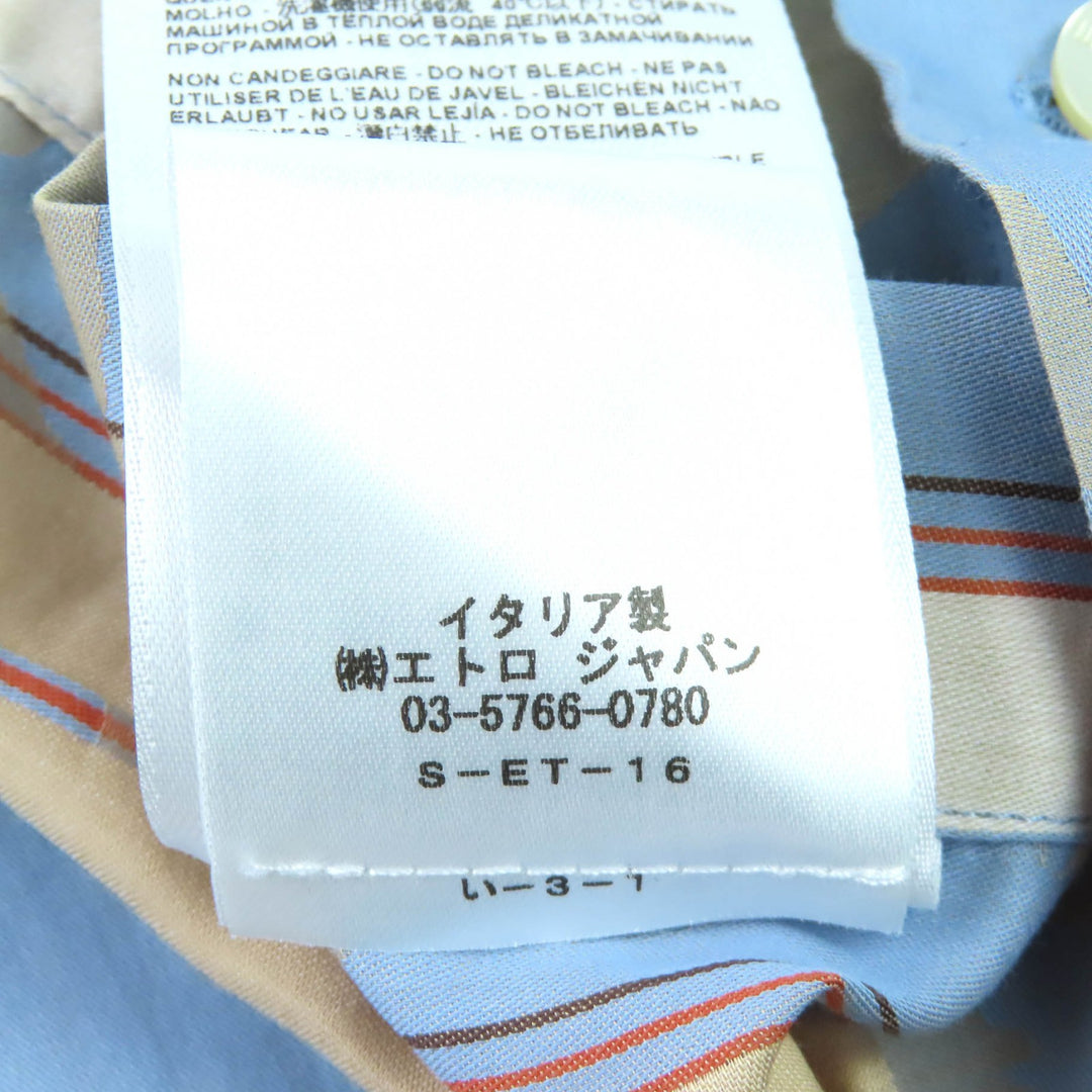 未使用品△ETRO エトロ 23SS コットン100％ ストライプ 総柄デザイン ロゴボタン 長袖シャツ ライトブルー ベージュ系 39 伊製 正規品