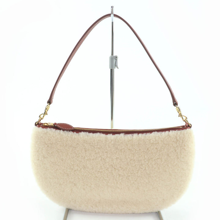 極美品☆Loro Piana ロロピアーナ レザー使い 2WAY ミニバッグ ポーチ ショルダーバッグ アイボリー ブラウン イタリア製 レディース