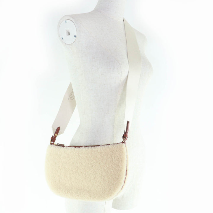 極美品☆Loro Piana ロロピアーナ レザー使い 2WAY ミニバッグ ポーチ ショルダーバッグ アイボリー ブラウン イタリア製 レディース
