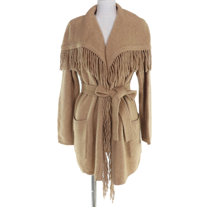 未使用品☆Max Mara マックスマーラ 134602836500 ウール キャメル ベルト・フリンジ付 ニット コート カーディガン キャメル M 正規品