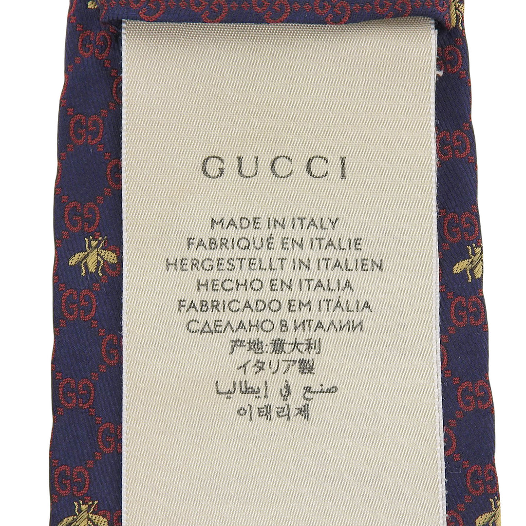 美品▲GUCCI グッチ 545078 シルク100％ GGロゴ総柄 Bee刺繍 ネクタイ ネイビー レッド 148×7cm イタリア製 正規品 メンズオススメ◎