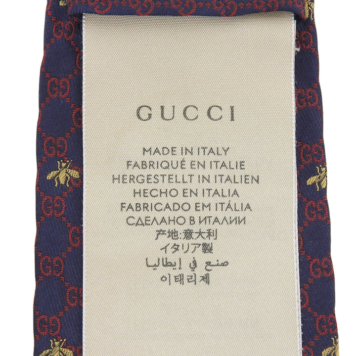 美品▲GUCCI グッチ 545078 シルク100％ GGロゴ総柄 Bee刺繍 ネクタイ ネイビー レッド 148×7cm イタリア製 正規品 メンズオススメ◎