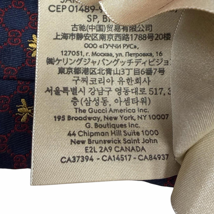 美品▲GUCCI グッチ 545078 シルク100％ GGロゴ総柄 Bee刺繍 ネクタイ ネイビー レッド 148×7cm イタリア製 正規品 メンズオススメ◎