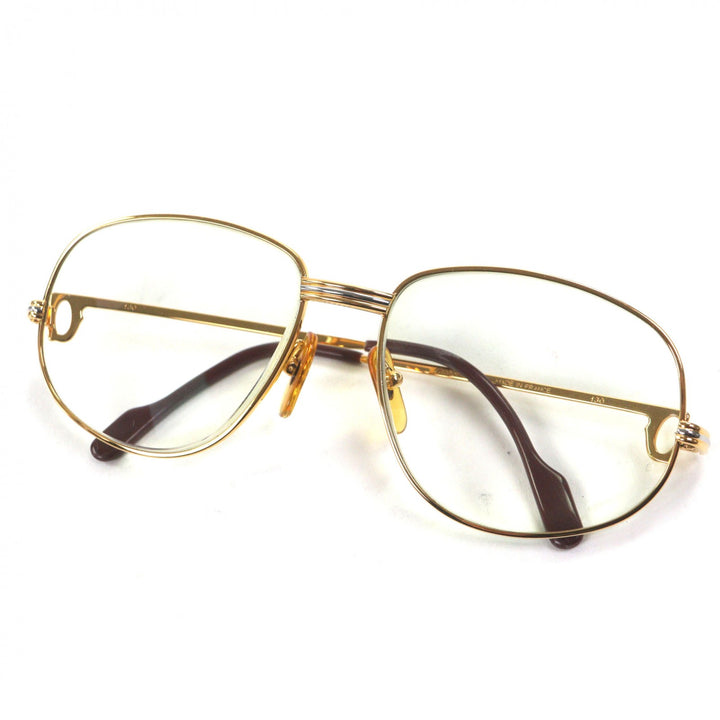 良品▼Cartier カルティエ ヴィンテージ トリニティ ロゴ金具 メガネ 眼鏡 アイウェア ゴールド ボルドー 56□16 130 度入り ケース付き