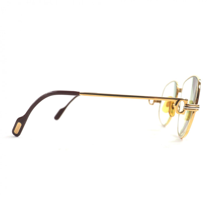 良品▼Cartier カルティエ ヴィンテージ トリニティ ロゴ金具 メガネ 眼鏡 アイウェア ゴールド ボルドー 56□16 130 度入り ケース付き