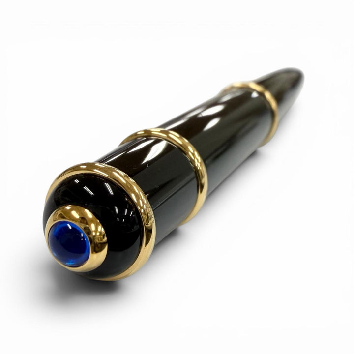 極美品▼Cartier カルティエ ディアボロ ドゥ カルティエ ブルージェムストーン ツイスト式 ボールペン ブラック ゴールド 筆記確認済み