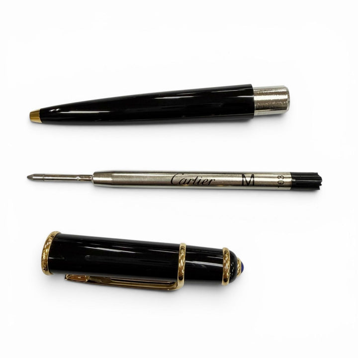極美品▼Cartier カルティエ ディアボロ ドゥ カルティエ ブルージェムストーン ツイスト式 ボールペン ブラック ゴールド 筆記確認済み