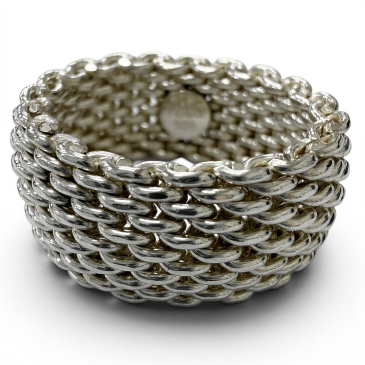 美品□TIFFANY&amp;Co. ティファニー サマセット SV925 メッシュ編み リング 指輪 アクセサリー シルバー JP14号相当 重量8.7g メンズ