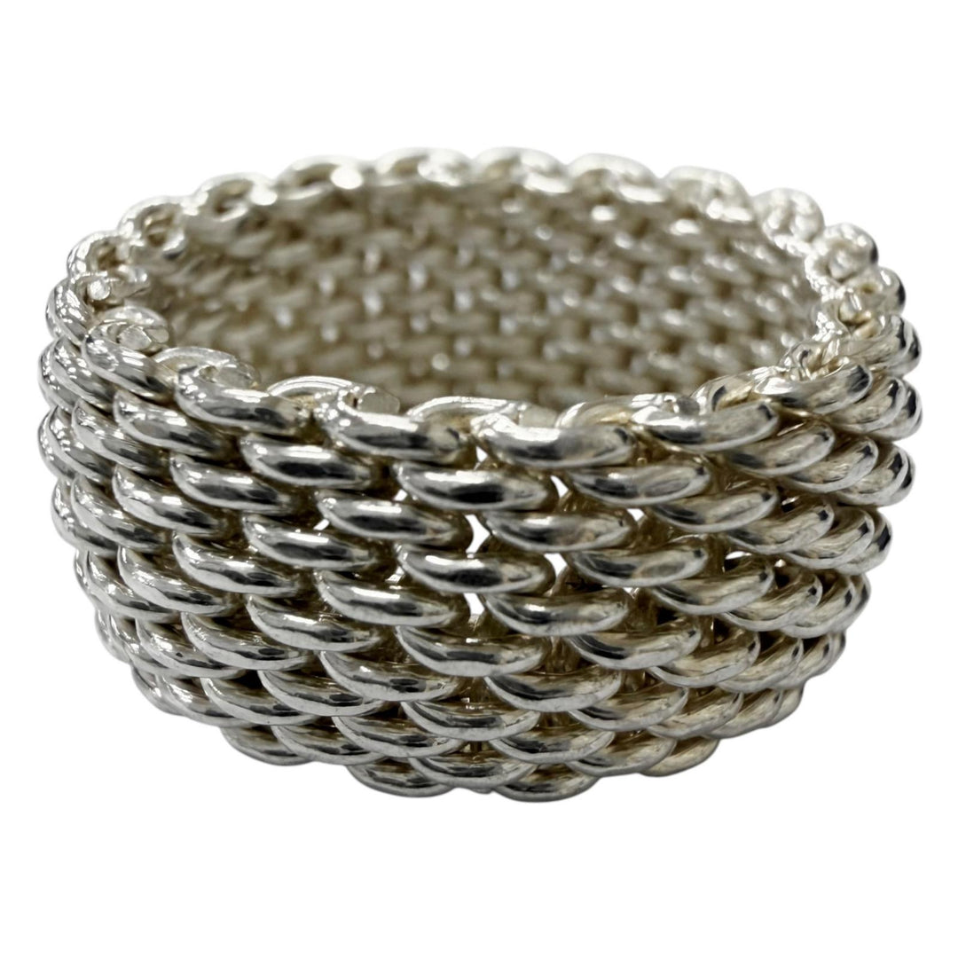 美品□TIFFANY&amp;Co. ティファニー サマセット SV925 メッシュ編み リング 指輪 アクセサリー シルバー JP14号相当 重量8.7g メンズ