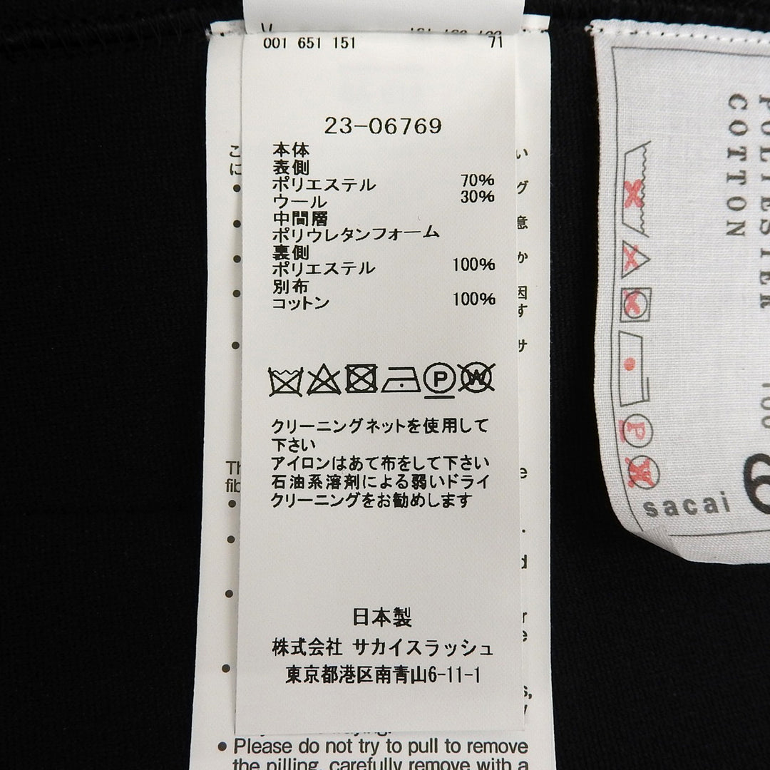 美品▲Sacai サカイ 23AW 23-06769 Suiting Bonding Hoodie ウール混 フーデッド パーカー ワンピース 黒 3 日本製 正規品 レディース