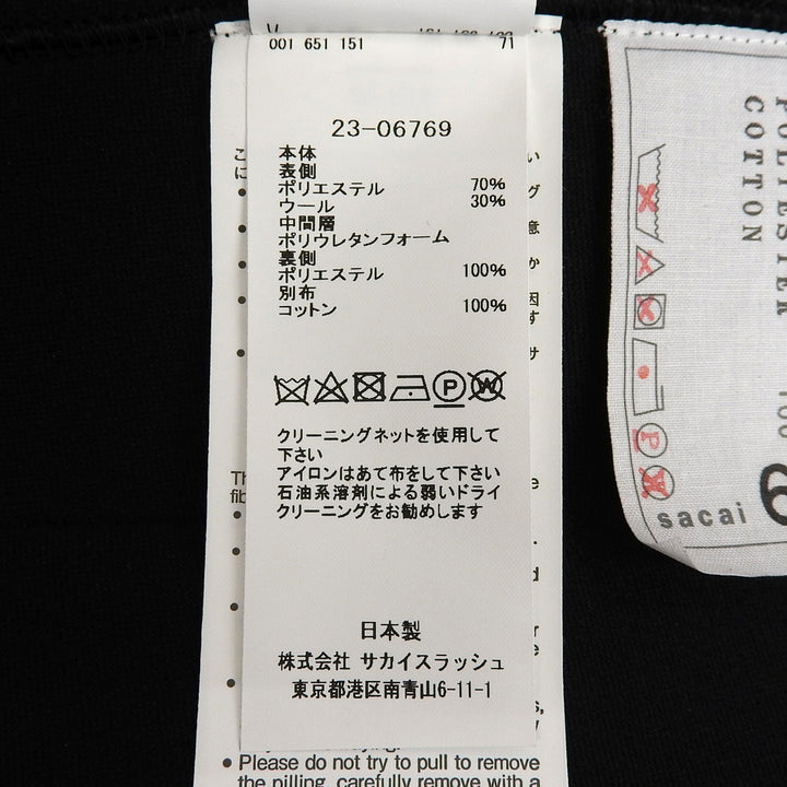美品▲Sacai サカイ 23AW 23-06769 Suiting Bonding Hoodie ウール混 フーデッド パーカー ワンピース 黒 3 日本製 正規品 レディース