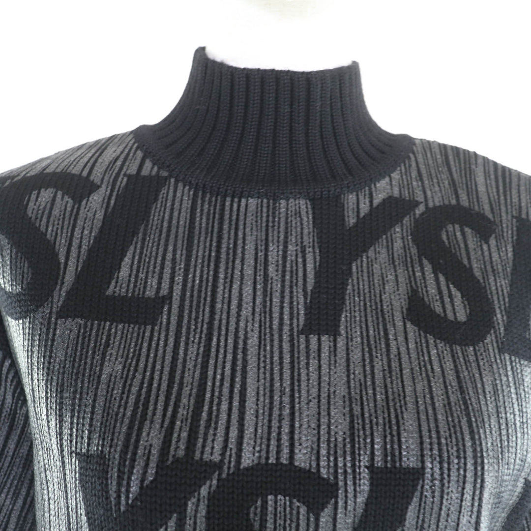 極美品★YVES SAINT LAURENT イヴ・サンローラン ウール100％ ビッグロゴデザイン ハイネック 半袖ニット M 日本製 正規品 レディース