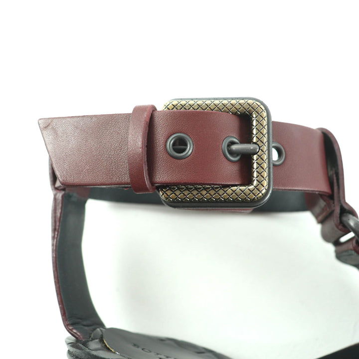 未使用品★BOTTEGAVENETA ボッテガヴェネタ BAROLO フリンジ バックル付 インソールイントレチャート レザー サンダル 35 箱付き 伊製
