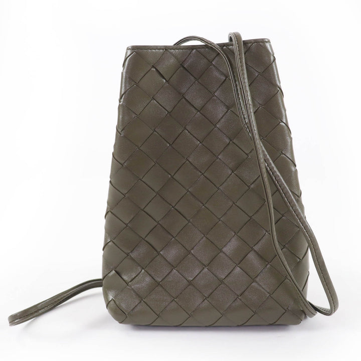極美品☆BOTTEGAVENETA ボッテガヴェネタ イントレチャート レザー ショルダーバッグ カーキ 保存袋付き 伊製 レディース 定価170500円