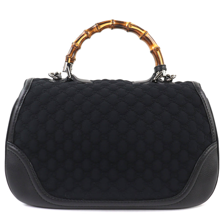極美品△GUCCI グッチ 240241 レザー使い マイクロシマ ニューバンブー 2WAY ハンドバッグ チェーン ショルダーバッグ ブラック 伊製