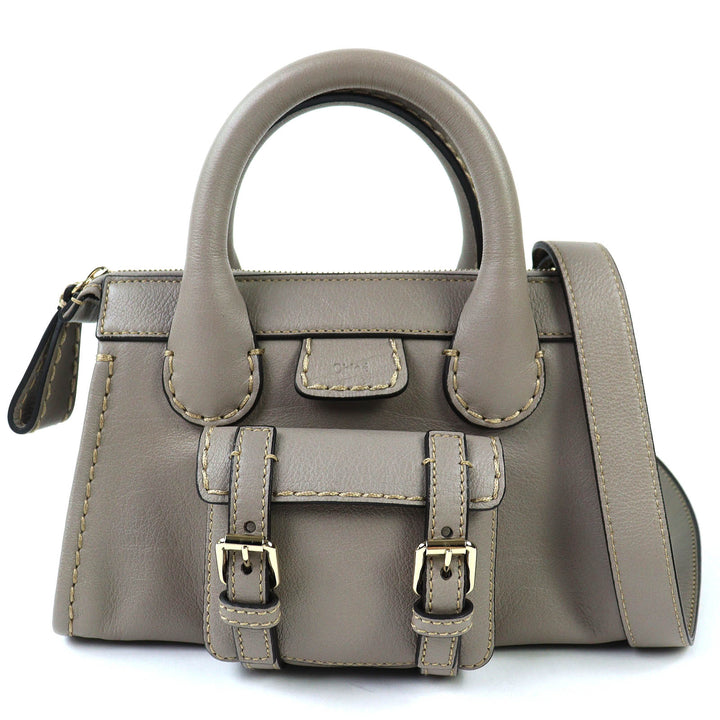 極美品△Chloe クロエ CHC21WS451F43053 EDITH MINI BAG レザー 2WAY ハンドバッグ ショルダーバッグ カシミアグレー 袋付き レディース