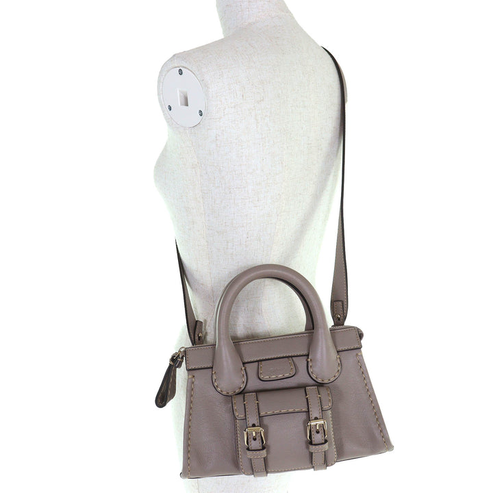 極美品△Chloe クロエ CHC21WS451F43053 EDITH MINI BAG レザー 2WAY ハンドバッグ ショルダーバッグ カシミアグレー 袋付き レディース