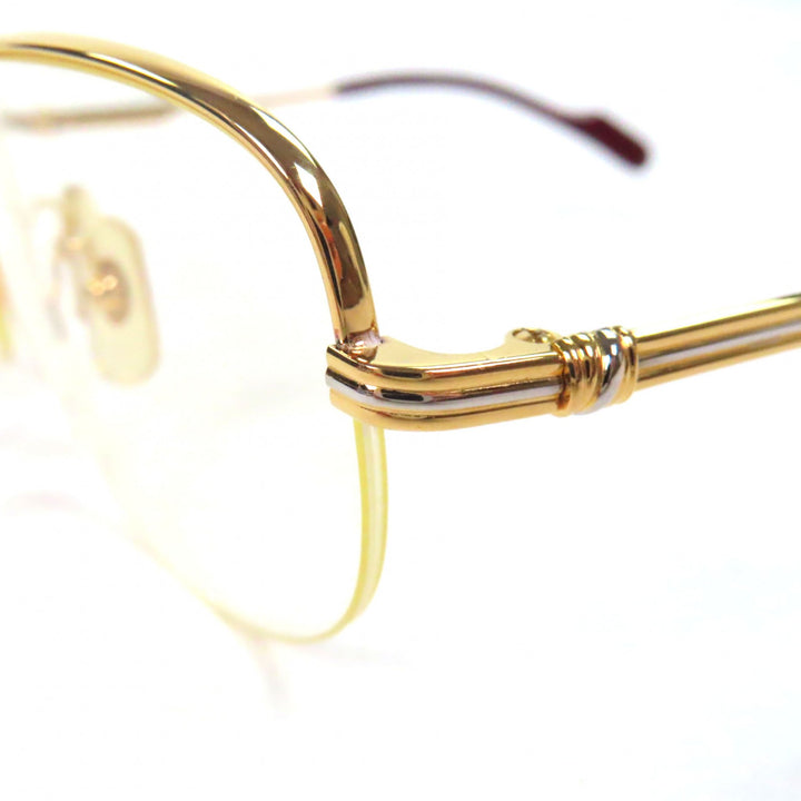 美品▼Cartier カルティエ トリニティ ハーフリム メガネ 眼鏡 アイウェア ゴールド ボルドー 53□18 135 デモレンズ ケース付き メンズ