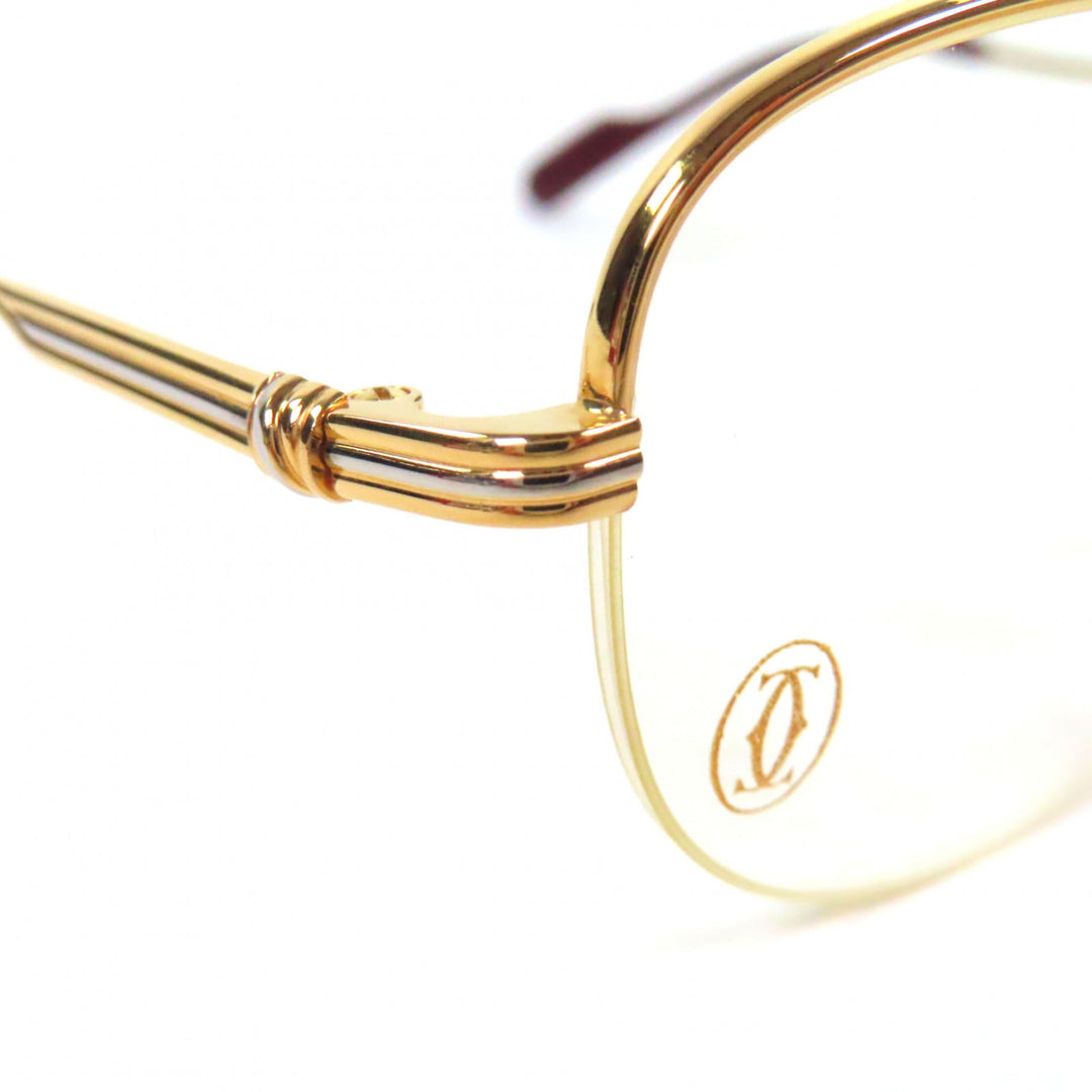 美品▼Cartier カルティエ トリニティ ハーフリム メガネ 眼鏡 アイウェア ゴールド ボルドー 53□18 135 デモレンズ ケース付き メンズ