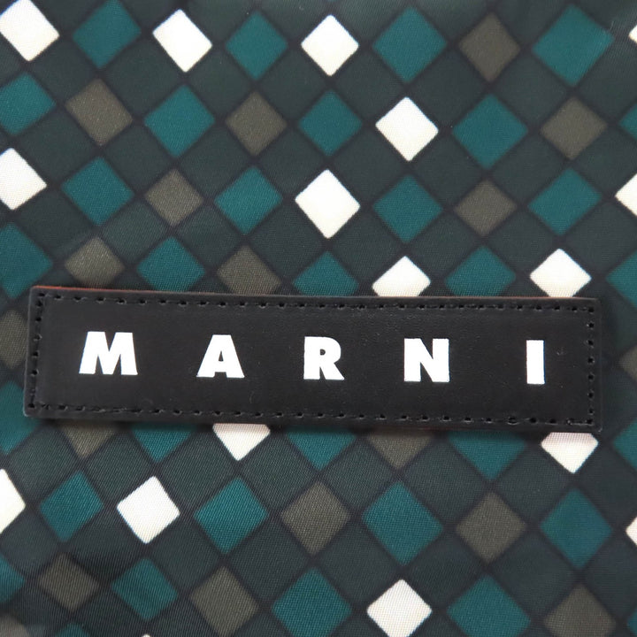 極美品◇MARNI PORTER マルニ ポーター レザーロゴパッチ付き チェック柄 ナイロン トートバッグ グリーン マルチ 日本製 レディース