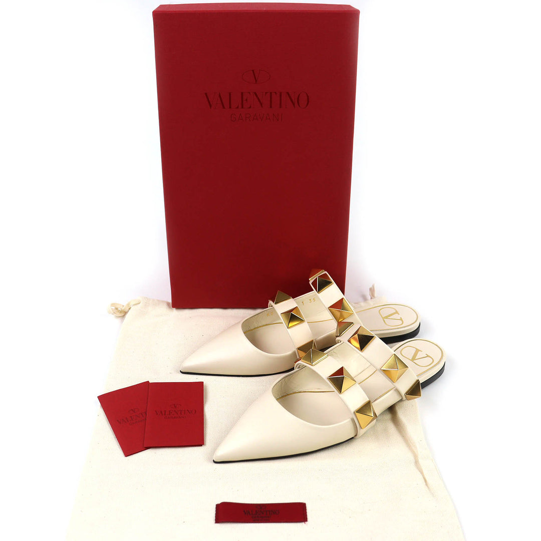 極美品△Valentino Garavani ヴァレンティノガラヴァーニ WW2S0BK8 ローマンスタッズ ポインテッドトゥ レザー フラット ミュール 35