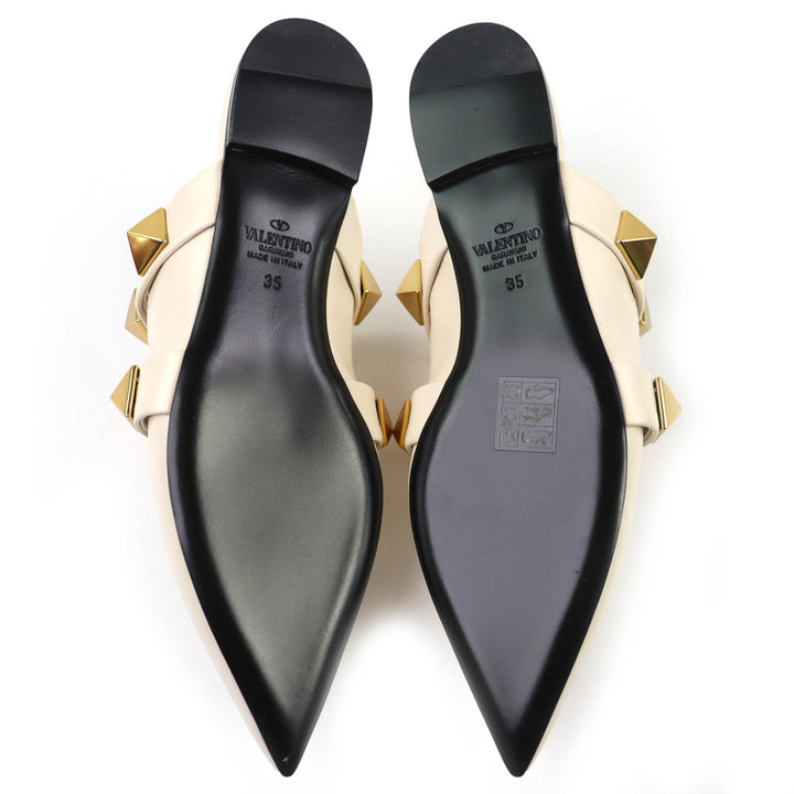 極美品△Valentino Garavani ヴァレンティノガラヴァーニ WW2S0BK8 ローマンスタッズ ポインテッドトゥ レザー フラット ミュール 35