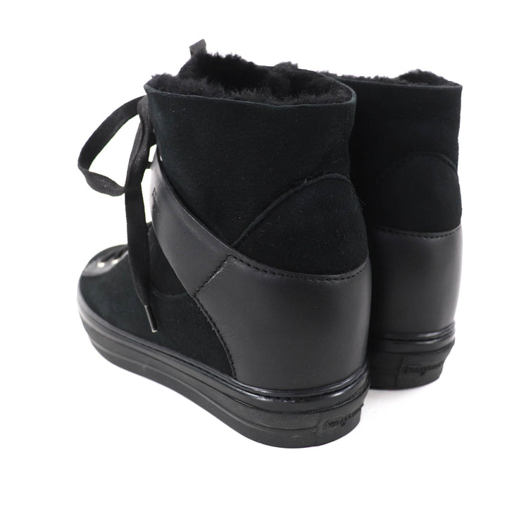 極美品◇Salvatore Ferragamo サルヴァトーレフェラガモ SL09766 レザー切替 ムートン ハイカットスニーカー 黒 7.5 保存袋付 イタリア製