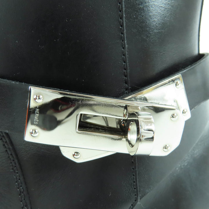 美品☆HERMES エルメス ネオ シルバー金具 ケリーバックル レザー ショートブーツ ブラック 36 箱・保存袋付き イタリア製 レディース