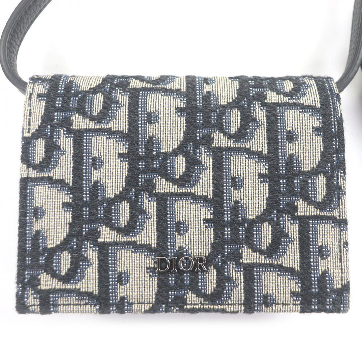 美品□DIOR ディオール オム キャンバス レザー オブリーク ショルダーストラップ ナノポーチ ベージュ ネイビー 箱付 イタリア製 メンズ