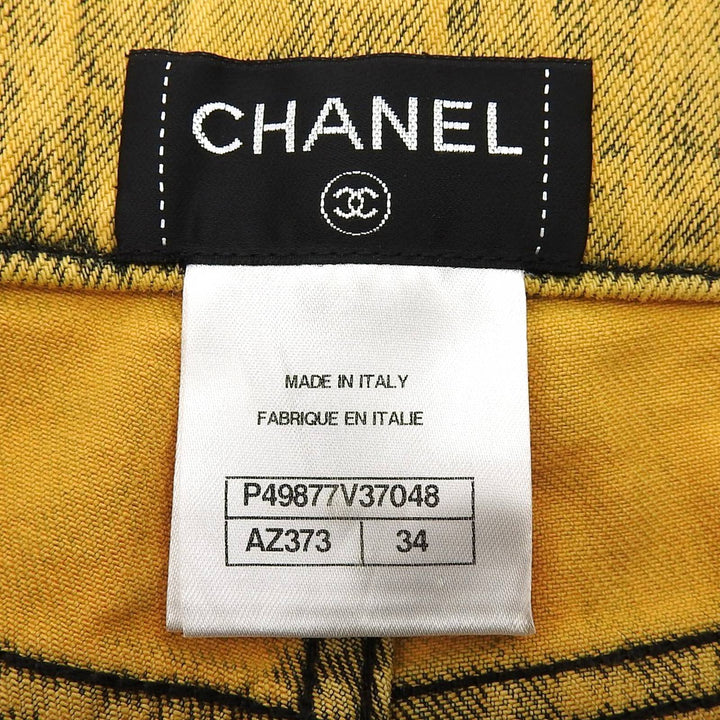 極美品▲CHANEL シャネル P49877 コットン ココマークボタン付き スキニー デニムパンツ イエロー系 34 イタリア製 レディース