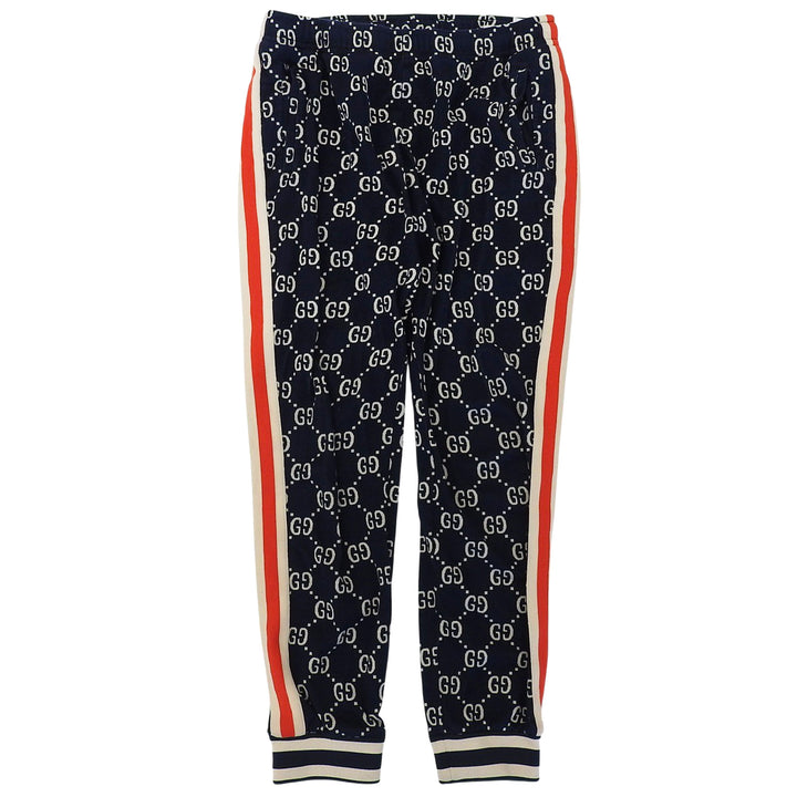 良品▲GUCCI グッチ 496920 コットン100％ GGジャガード サイドライン ジョギング パンツ ネイビー マルチ XL イタリア製 正規品 メンズ