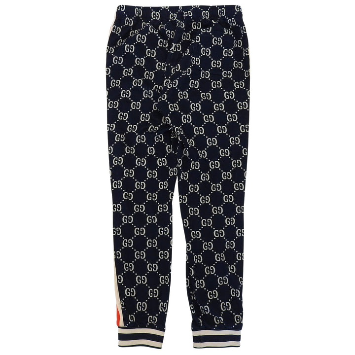 良品▲GUCCI グッチ 496920 コットン100％ GGジャガード サイドライン ジョギング パンツ ネイビー マルチ XL イタリア製 正規品 メンズ