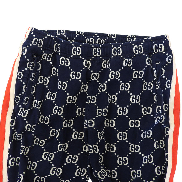 良品▲GUCCI グッチ 496920 コットン100％ GGジャガード サイドライン ジョギング パンツ ネイビー マルチ XL イタリア製 正規品 メンズ