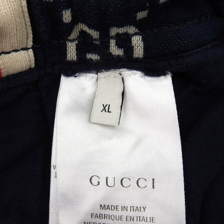 良品▲GUCCI グッチ 496920 コットン100％ GGジャガード サイドライン ジョギング パンツ ネイビー マルチ XL イタリア製 正規品 メンズ