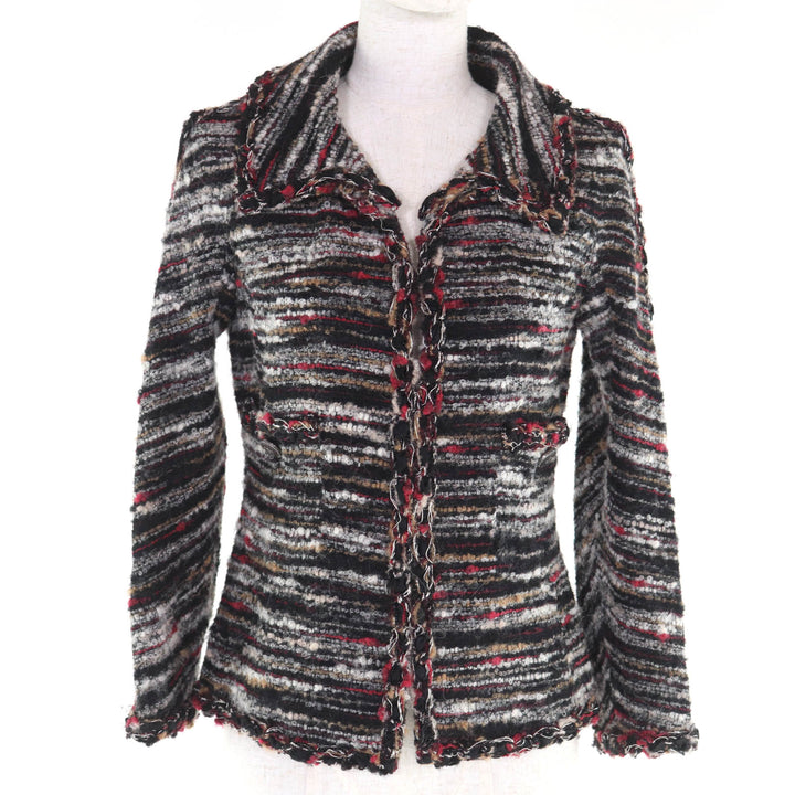 極美品◇CHANEL シャネル P41820 ウール アルパカ混 裏地シルク100％ ココマークボタン付き ジャケット マルチ 34 フランス製 正規品
