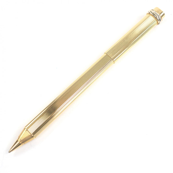 美品□Cartier カルティエ ヴィンテージ トリニティ ストライプ柄 キャップ式 ボールペン ステーショナリー ゴールド メンズオススメ
