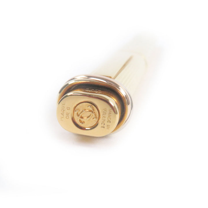 美品□Cartier カルティエ ヴィンテージ トリニティ ストライプ柄 キャップ式 ボールペン ステーショナリー ゴールド メンズオススメ
