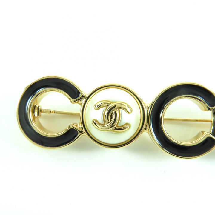 極美品☆CHANEL シャネル B24B ココマーク フェイクパール付 COCO ブローチ ブラック ゴールド 箱付き イタリア製 レディース
