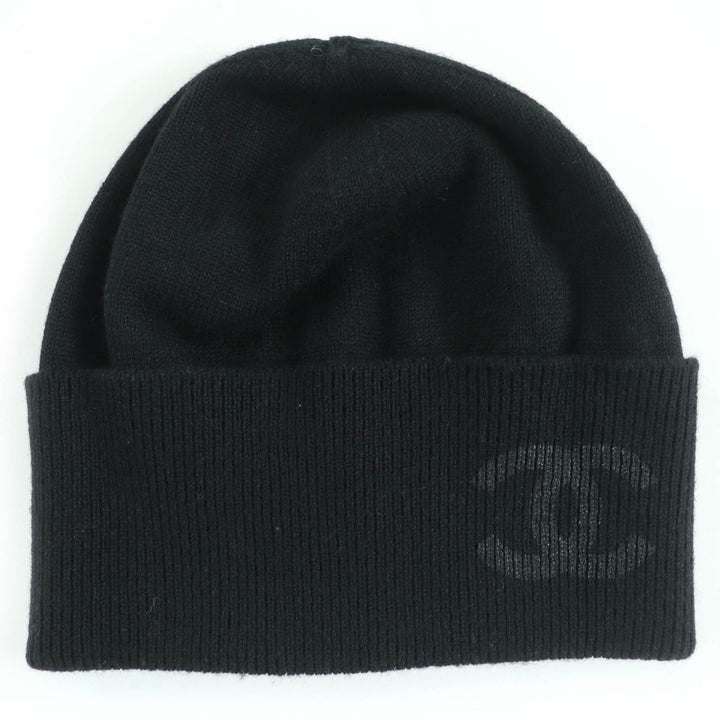 美品☆CHANEL シャネル AA9335 カシミヤ100％ ココマーク ビーニー ニットキャップ 帽子 ブラック イタリア製 正規品 レディース