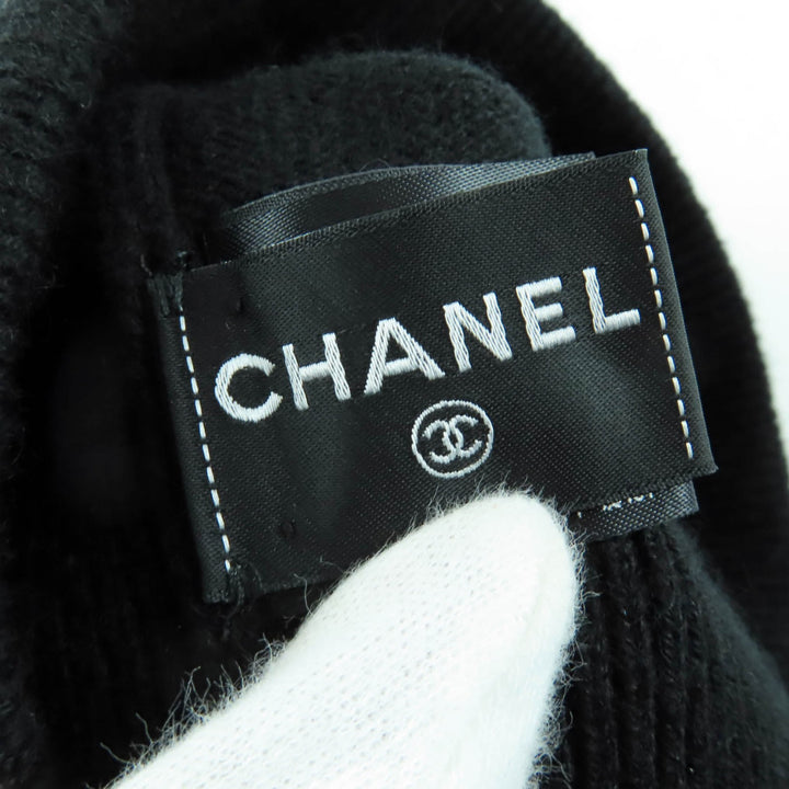 美品☆CHANEL シャネル AA9335 カシミヤ100％ ココマーク ビーニー ニットキャップ 帽子 ブラック イタリア製 正規品 レディース
