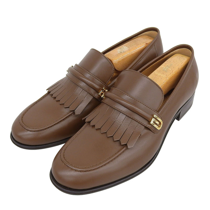 未使用品▲GUCCI グッチ 714680 Gロゴ金具 キルトタッセル レザーローファー ブラウン ゴールド金具 7 箱・保存袋付き イタリア製 メンズ