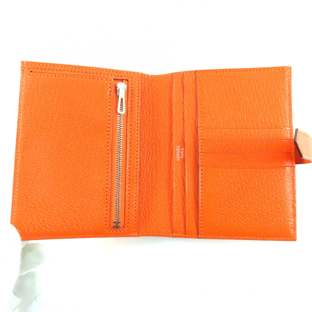 未使用品◇HERMES エルメス ベアンコンパクト シェーブル シルバー金具 2025年購入 コンパクトウォレット 二つ折り財布 オレンジ W刻印