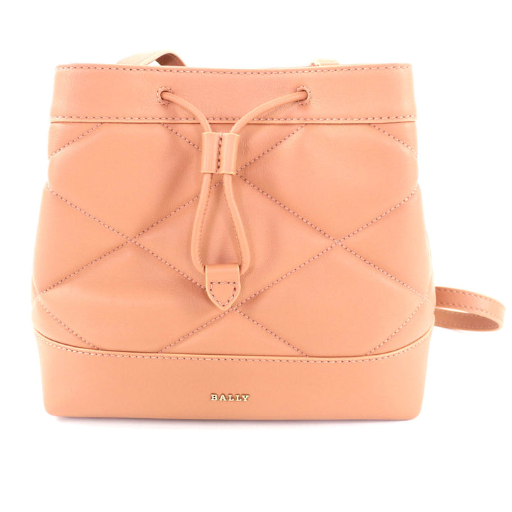 極美品◇BALLY バリー QUINCEY ロゴ金具付き キルティング レザー ショルダーバッグ ピンク系 ゴールド金具 保存袋付き 定価135300円