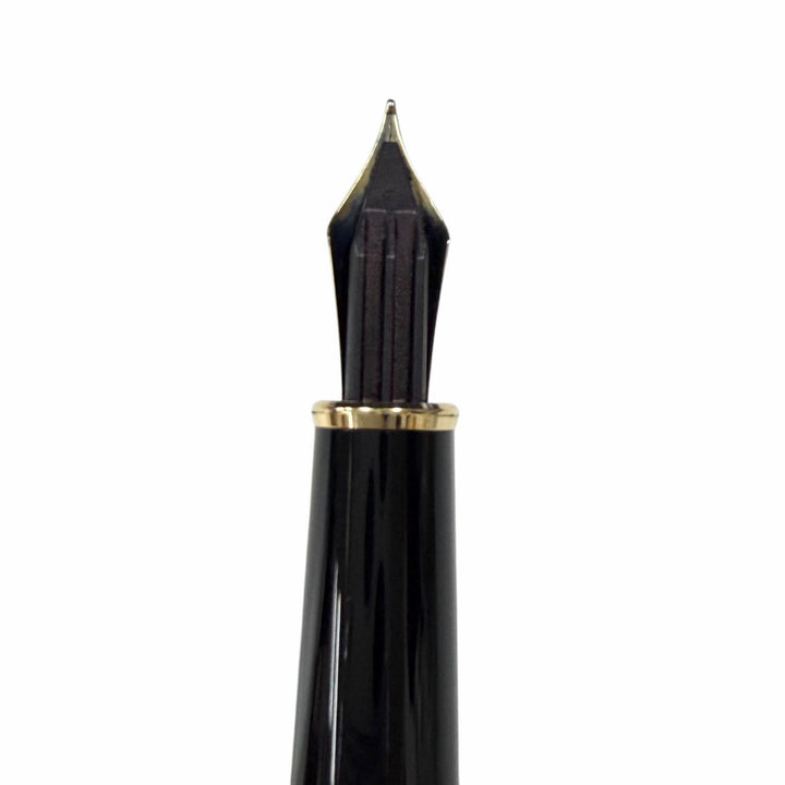 良品□MONTBLANC モンブラン マイスターシュテュック クラシック ペン先14K Fニブ キャップ式 万年筆 ブラック ゴールド ドイツ製 メンズ