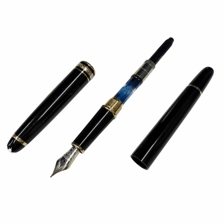 良品□MONTBLANC モンブラン マイスターシュテュック クラシック ペン先14K Fニブ キャップ式 万年筆 ブラック ゴールド ドイツ製 メンズ